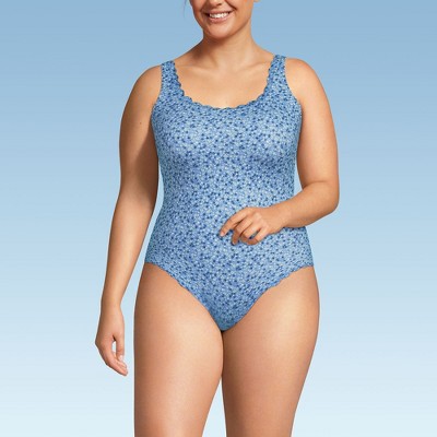 Lands' End Women's Chlorine Resistant High Leg Soft Cup Tugless Sporty One Piece Swimsuit