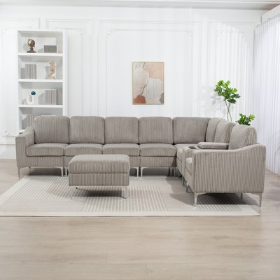 Aortzio 129.14"W Upholstered Sectional Sofa,Storage Couch,With USB Charging Station
