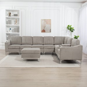 Aortzio 129.14"W Upholstered Sectional Sofa,Storage Couch,With USB Charging Station - 1 of 4