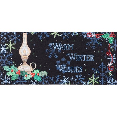 Evergreen 0.25 In Warm Winter Wishes Mat Sassafras Oil Lamp Winter Holly Door Mat