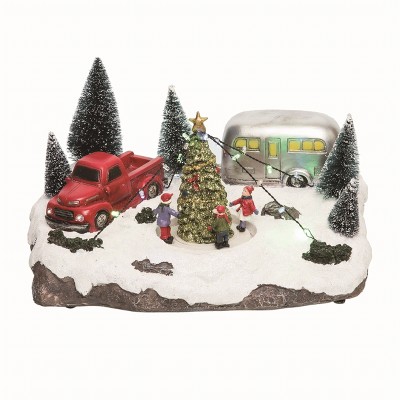 Transpac Resin White Christmas Light Up Musical Camper Scene