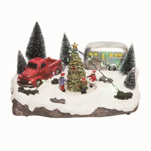 Transpac Resin White Christmas Light Up Musical Camper Scene - image 1 of 2