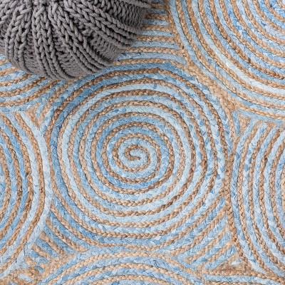 Handmade Blue and Natural Jute 4' x 6' Area Rug