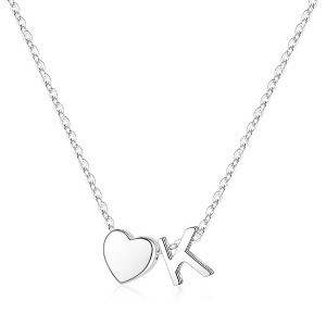 Turandoss S925 Sterling Silver Heart Initial Necklace for Women Girls, Silver Letter Heart Pendant Necklace, Birthday Gifts for Women Girls, 16+3In - 1 of 4
