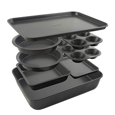 Elbee Home 8-Piece Nonstick Aluminized Steel, Space Saving Baking Set ,  With Deep Roasting Pan, Cookie Sheet, Cake Pans, Muffin Pans and Baking Pan  PFOA & PFOS Free