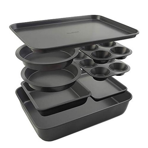 Elbee Home 8 Piece Stack 'n' Store Baking Set, Patented Space Saving Self  Storage Design, Nonstick Carbon Steel, Bakeware Set