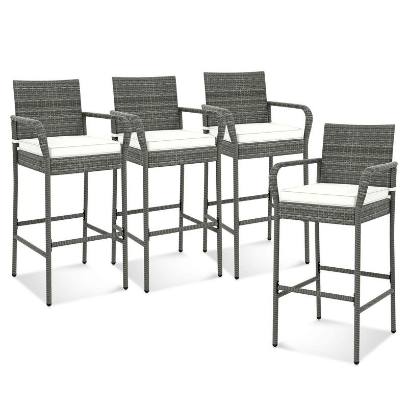 Costway 2/4 PCS Patio PE Wicker Bar Chairs Counter Height Barstools With Armrests &Cushions, 1 of 10