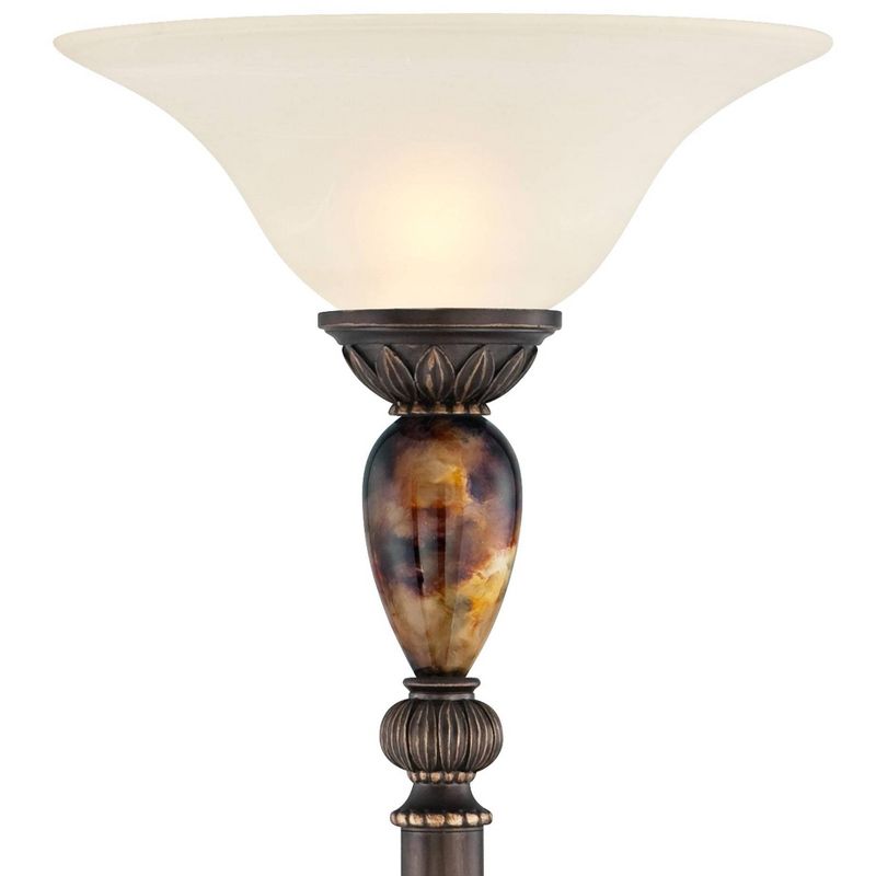 Kathy Ireland Vintage Torchiere Floor Lamp 72" Tall Bronze Tortoise Shell Font Frosted Glass Shade for Living Room Reading House, 3 of 9
