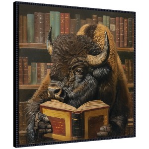 Kate & Laurel All Things Decor 30"x30" Sylvie Traditional Buffalo Reading in Library Framed Canvas by The Creative Bunch Beaded Black - 1 of 4