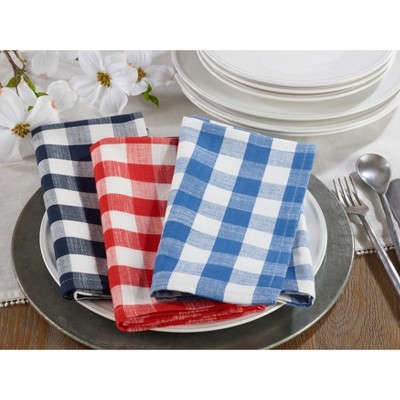 Navy Blue and White Cotton Gingham Design Napkins, Set of 4