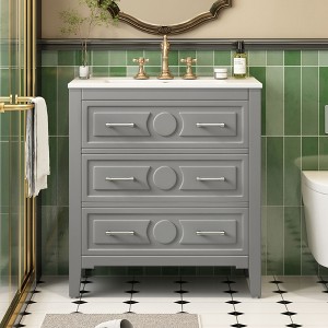 CAVINAS Bathroom Vanity with Ceramic Sink Combo,Freestanding Single Vanity Set with 3 Drawers,Bathroom Storage Cabinet with Wood Frame - 1 of 4