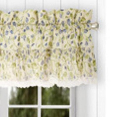 Clarice Blue Leafy Branch Ruffled Curtain Valance