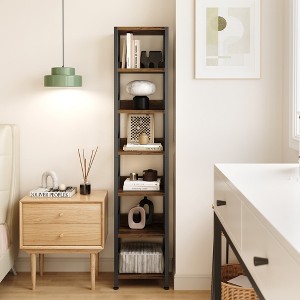 7-layer open bookshelf, mid-century industrial style bookshelf, metal frame, vertical storage display rack, suitable for small space, living room - 1 of 4