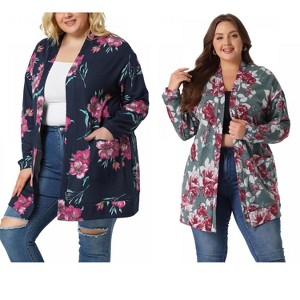 Agnes Orinda Women's Plus Size Lightweight Casual Long Sleeve Floral Soft Knit Cardigans - 1 of 4