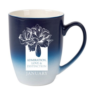 Elanze Designs Admiration Love And Distinction January Two Toned Ombre Matte Navy Blue and White 12 ounce Ceramic Stoneware Coffee Cup Mug