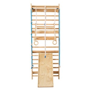 VEVOR Swedish Ladder Wall Gym, 8-in-1 15 Levels Solid Wood Wall Stall Bars, 220LBS Indoor Jungle Gym Climbing Playset with Wall Ladder, Natural - 1 of 4