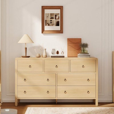 GustoWave Modern 6 Drawer Dresser for Bedroom, Dresser TV Stand with Large Drawers, Natural Texture, Curved Angle for Living Room