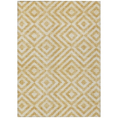 Gold Beige And Ivory Geometric Washable Indoor Outdoor Area Rug
