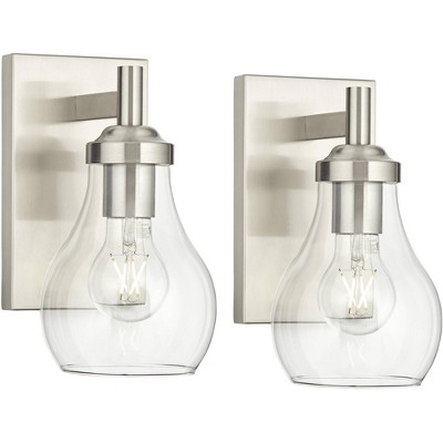 Possini Euro Design Danvers Modern Wall Light Sconces Set of 2 Brushed Nickel Hardwire 5" Fixture for Bathroom Vanity Hallway