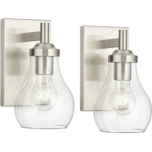 Possini Euro Design Danvers Modern Wall Light Sconces Set of 2 Brushed Nickel Hardwire 5" Fixture for Bathroom Vanity Hallway - 1 of 4
