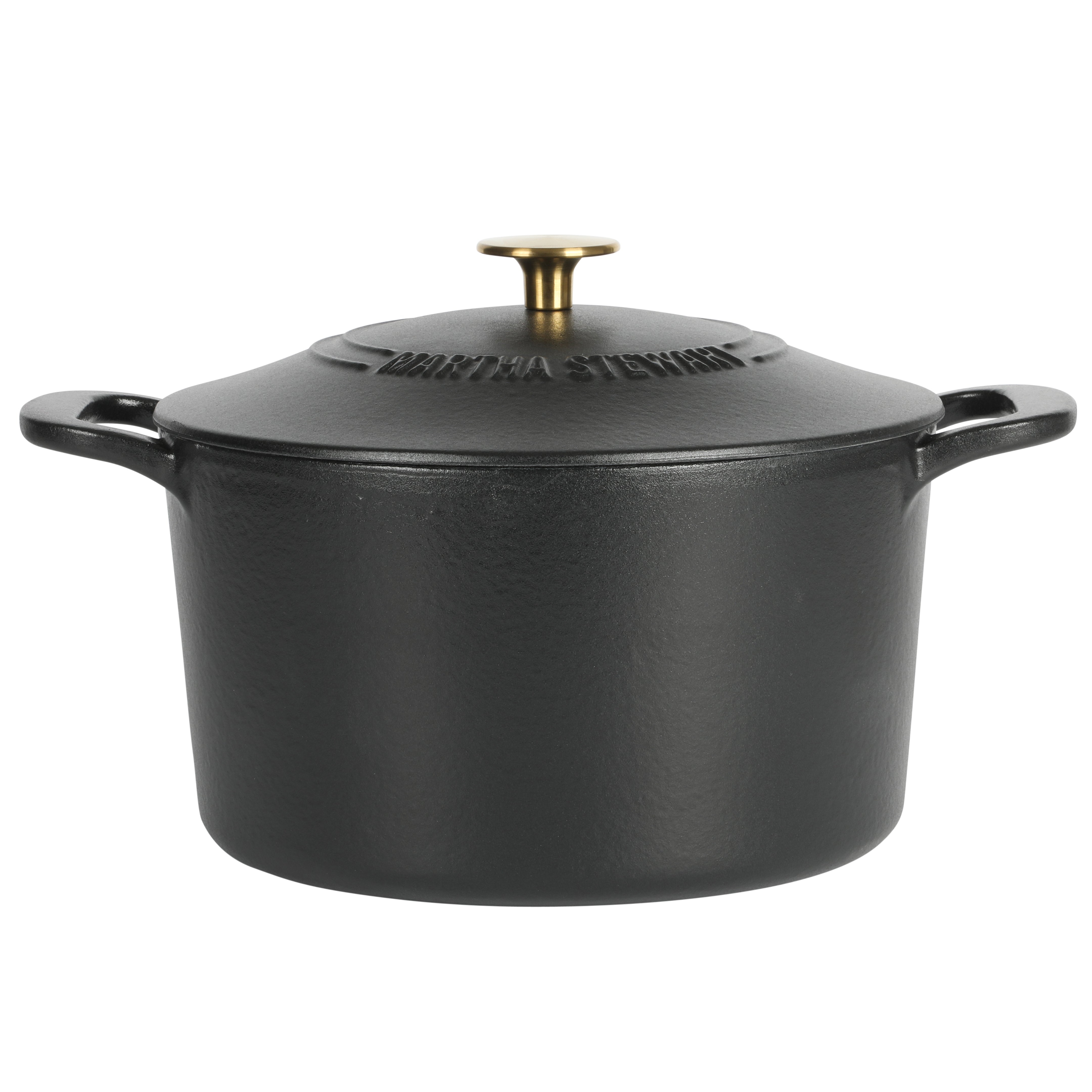 Martha Stewart Gatwick 7-Quart Enameled Cast Iron Dutch Oven - Matte Black with Gold Knob