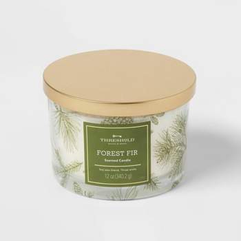 3-Wick Printed Glass Forest Fir Lidded Jar Candle White 12oz - Threshold™