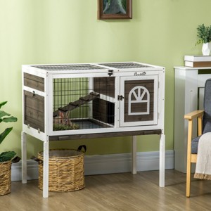 LAOTIES Wooden Rabbit Hutch,Indoor Elevated Bunny Cage with Run,Lockable Doors And Removable Tray - 1 of 4