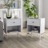 Set of 2 Rupelt End Table Sets with USB Port Antique White - miBasics: Faux Marble Top, Metal Hardware, Contemporary Style - 2 of 4