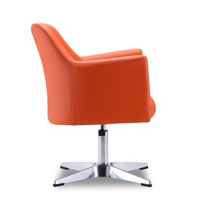 White Faux Leather Swivel Accent Chair with Metal Base