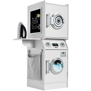 Best Choice Products Pretend Play Kids Wooden Stacked Washer & Dryer Set w/ Toy Laundry Storage and Accessories - 1 of 4