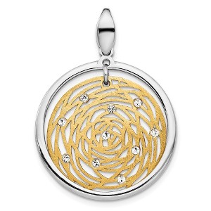 Black Bow Jewelry Sterling Silver Gold Tone and CZ Round Web Design Pendant, 26 x 35mm - 1 of 4