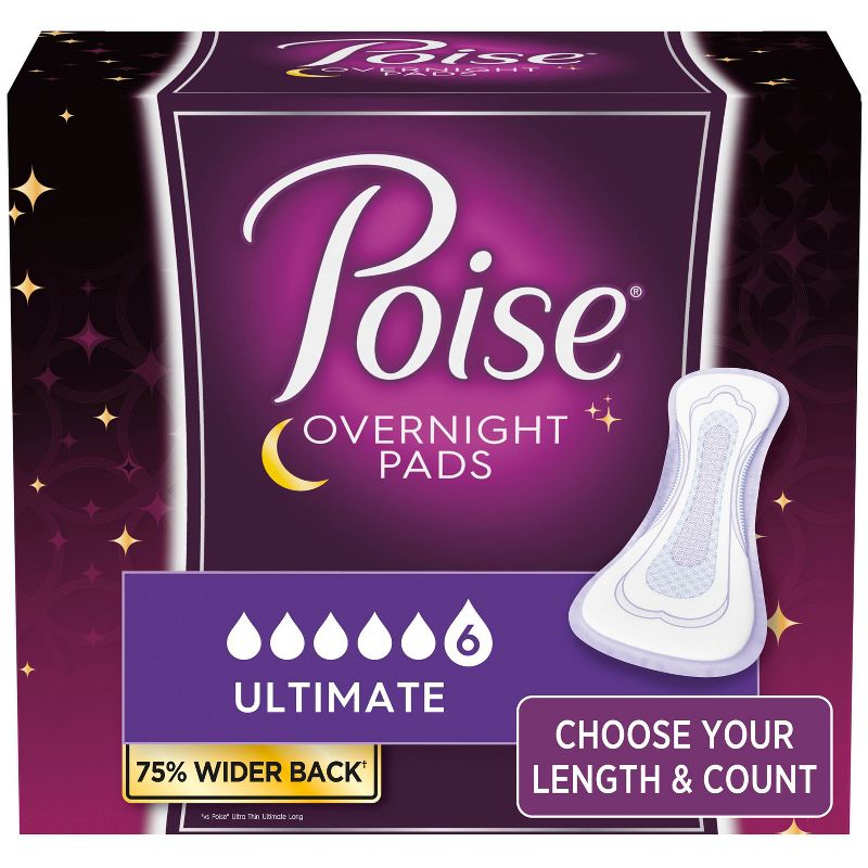 Poise Incontinence Bladder Control Pads for Women - Extra Coverage - Overnight Absorbency (8 Drop), 1 of 11