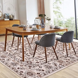 Modern Washable Area Rug for Living Room, Floral Print Floor Rug with Non Slip Backing, Low Pile Stain Resistant Indoor Carpet for Dorm - 1 of 4