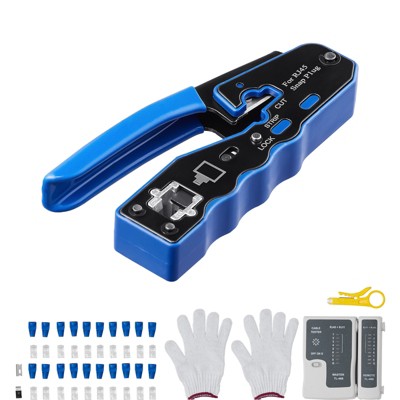 VEVOR RJ45 Crimp Tool Kit, Cat5e/Cat6/Cat6a Pass Through Ethernet Crimper for 8P8C Modular Plugs with 20pcs Connectors and 20pcs Covers