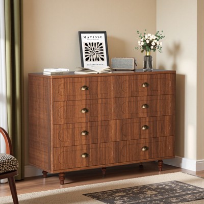 Belord Multi-Drawer Dresser, 47.2" Wide Double Dresser with Solid Wood Legs, Modern Chest of Drawers for Bedroom or Living Room, Walnut Finish