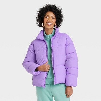 Women's Short Matte Puffer Jacket - A New Day™ Lavender S