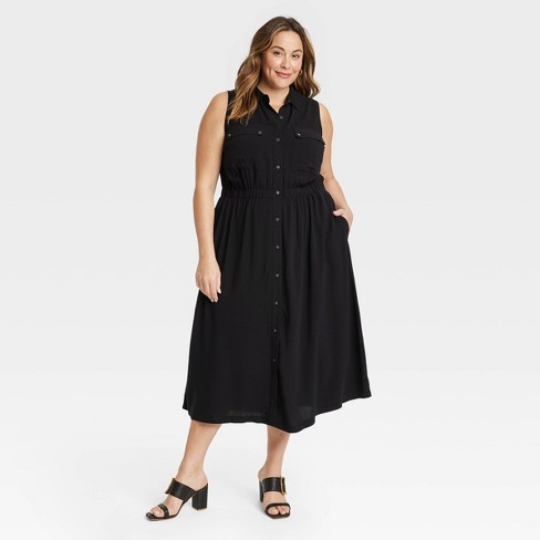 wild U Women Western Plus Size Casual Dress | Midi | Half Sleeve | Wooden  Button | Stylish & Trendy | (Black, Size : 3XL to 8XL)