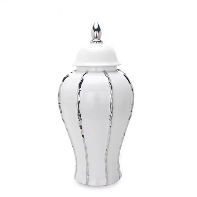 Gulches White Ginger Jar with Silver Ornament