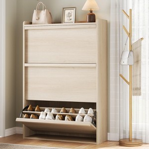 Shoe Cabinet for Entryway, Hidden Shoe Organizer with 3 Flip Drawers, Freestanding Wooden Storage Cabinet for Hallway - 1 of 4