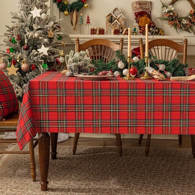Christmas Checkered Tablecloth Rectangle - Red Buffalo Plaid Linen Cotton Gingham Xmas Table Cloths