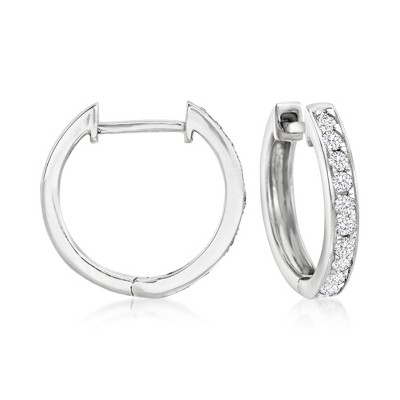 Ross-Simons 0.25 ct. t.w. Diamond Huggie Hoop Earrings in 14kt White Gold