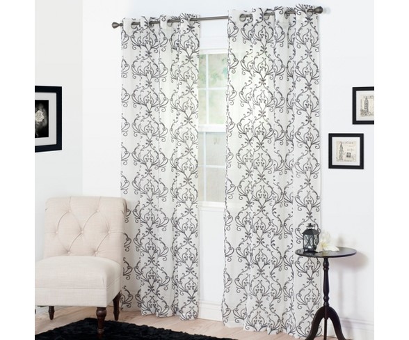 Yorkshire Home Valencia Embroidered Curtain Panel - 95" - Charcoal"