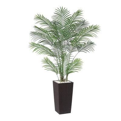 DR.Planzen UV Resistant 6-7FT Artificial Palm Tree with White Tall Planter, Big Pre Potted Fake Palm Plants for Indoor Outdoor Office House Decor