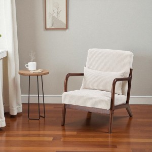 Mshliw Mid-Century Modern Accent Chair & Coffee Table Set, Vintage Leisure Chair with Solid Rubberwood Frame and Matching Table for Living Room - 1 of 4