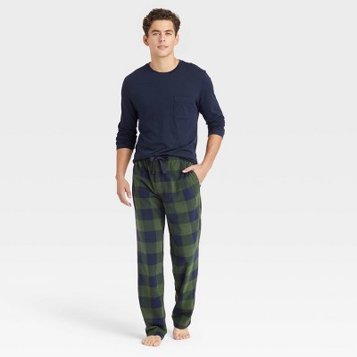 Men's Olive Plaid Microfleece Pajama Set - Goodfellow & Co™ Navy L