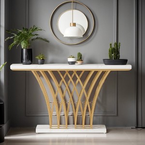 Hommoo 59 " Console Table with Geometric Metal Base White - 1 of 4