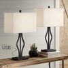 360 Lighting Ally Modern Table Lamps 26 1/2" High Set of 2 Black Metal with USB Charging Port Rectangular Fabric Shade for Bedroom Living Room Desk - 2 of 4