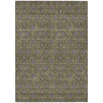 Olive Green Beige And Taupe Floral Washable Indoor Outdoor Area Rug