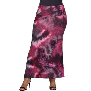 24seven Comfort Apparel Plus Size Pink Tie Dye Fold over Waist Maxi Skirt - 1 of 4