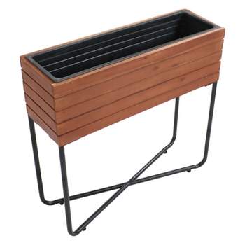 Sunnydaze Acacia Wood Slatted Planter Box with Oil-Stained Finish - 23.5" H